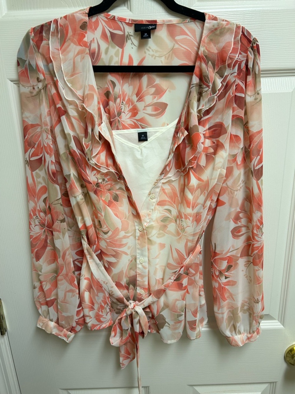 East 5th Coral and Cream Floral Tie-Front Blouse with camisole